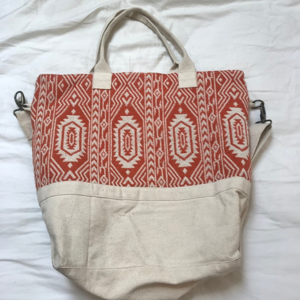 Prana Shoulder Bag Tote/Satchel, Orange Aztec